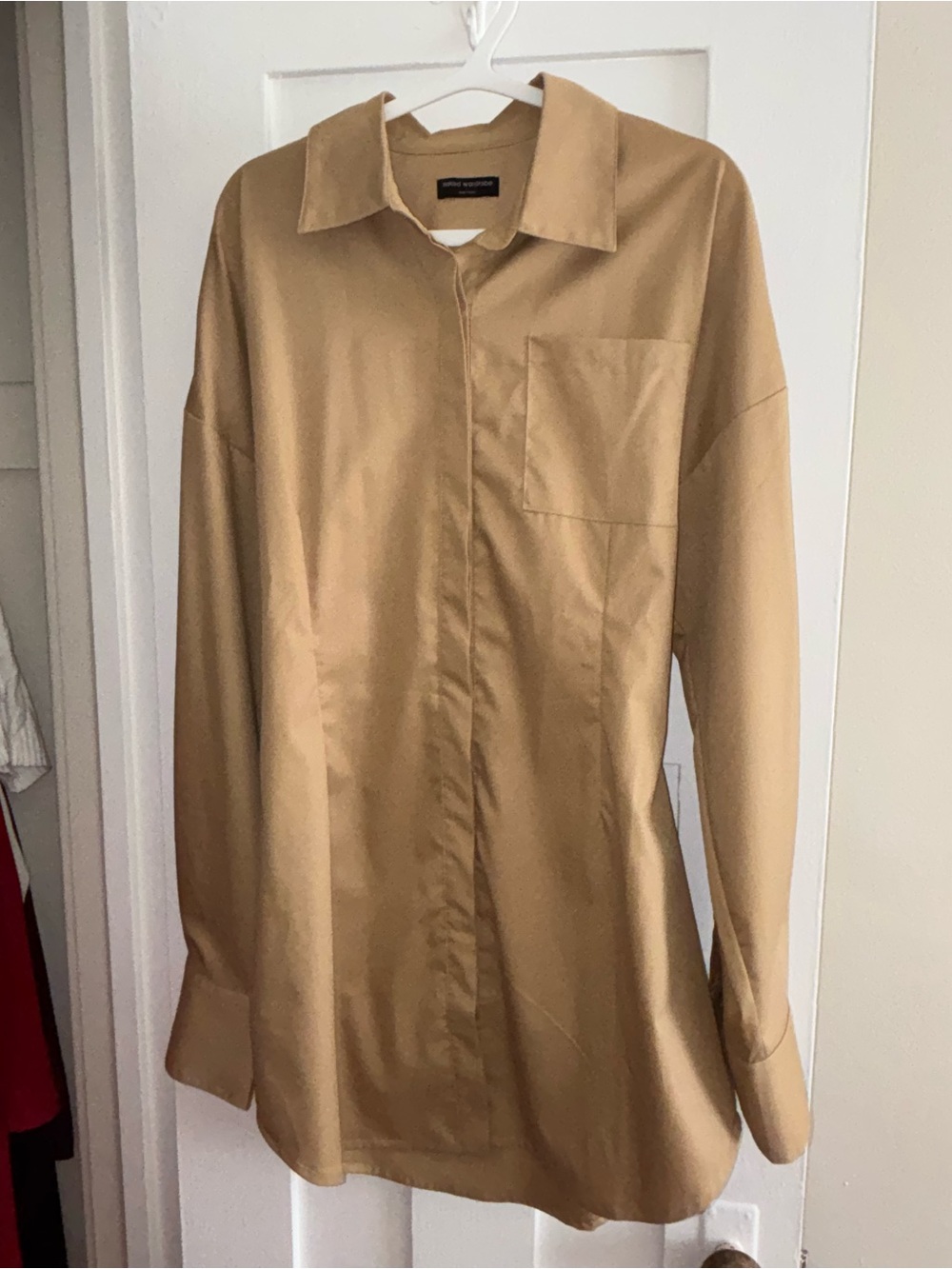 Naked Wardrobe By Nordstrom Women’s Classic Button-Up Mini Shirt Dress in Tan
